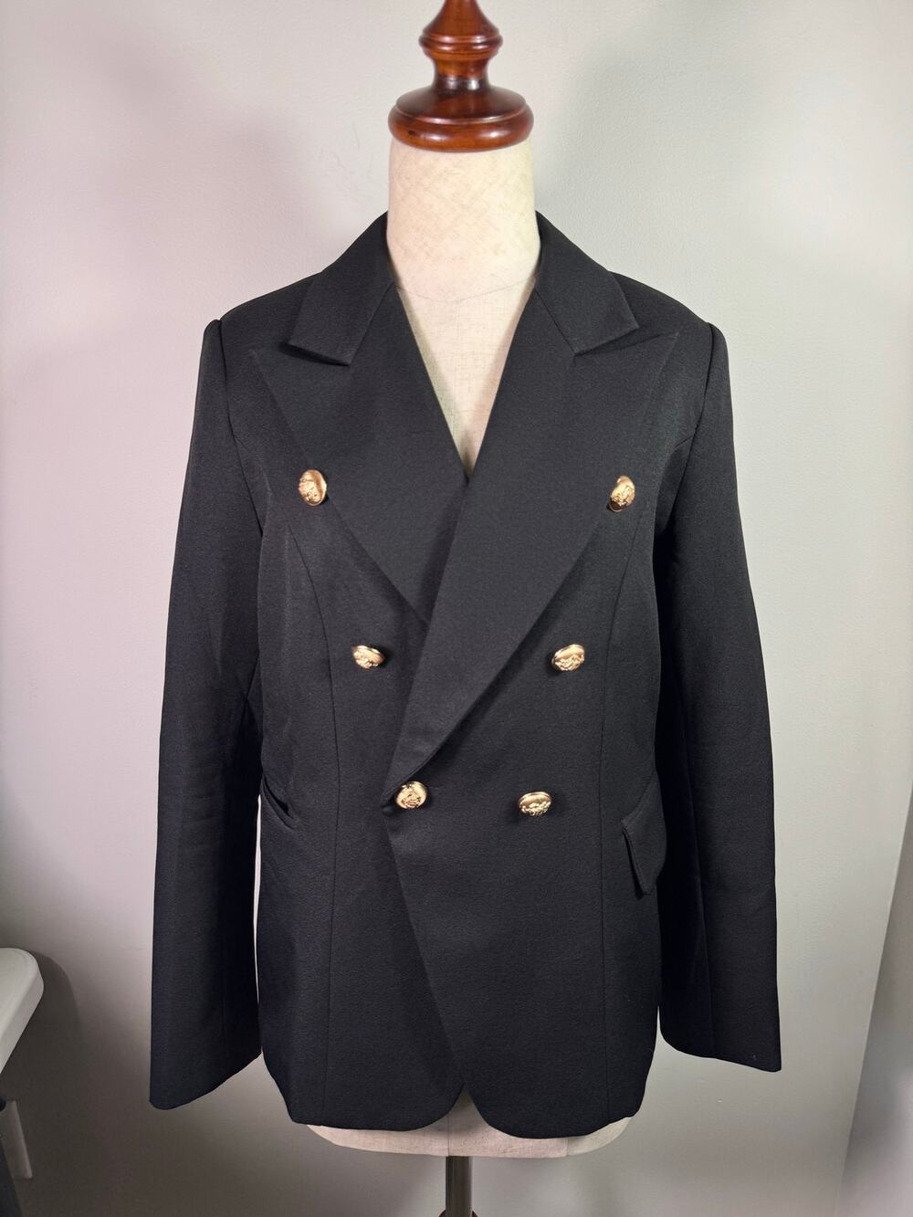 Lioness Palermo Blazer Womens S Black Double Breasted Gold Buttons